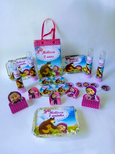 Kit Festa Personalizado Masha E O Urso Sacolinha Tubete