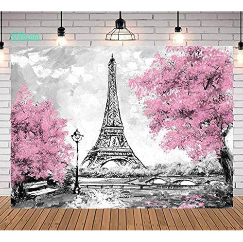 Qian 8x6ft Flores Rosadas Árboles Torre Eiffel Fondo De Foto