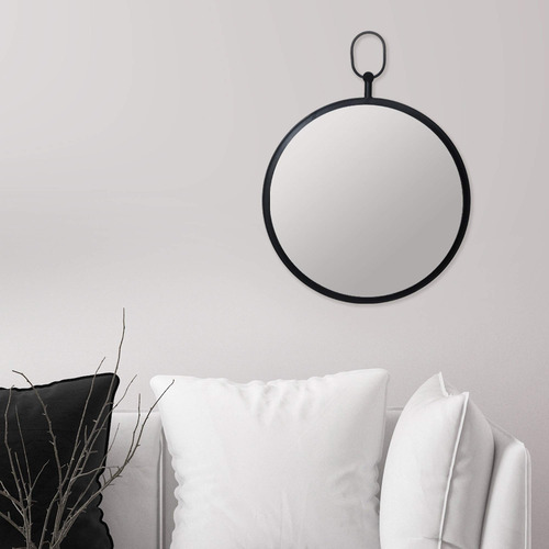 Espejo De Pared Redondo Negro Con Mango Decorativo