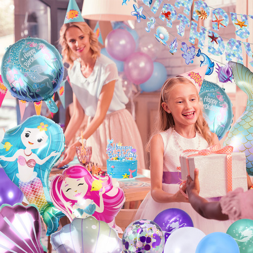 Número 6 Kit de Globos de Sirena para Decoración de Cumpleaños de Niños con Globos Metálicos