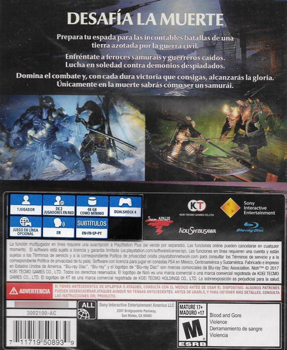 Imagen 2 de 8 de Nioh (ps4) Fisico Sellado/ Mipowerdestiny