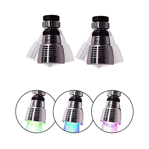 2 Pcs Aireador De Grifo Giratorio Luz Led Sensible Temp...