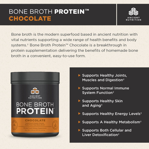 Ancient Nutrition Bone Broth Protein Powder, Chocolate Flavo