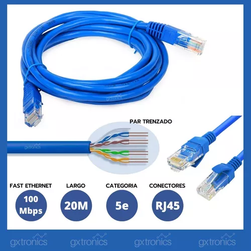 Cable Lan Utp 5e Internet 20 Metros Largo Armado Patch Red - $ 11.245