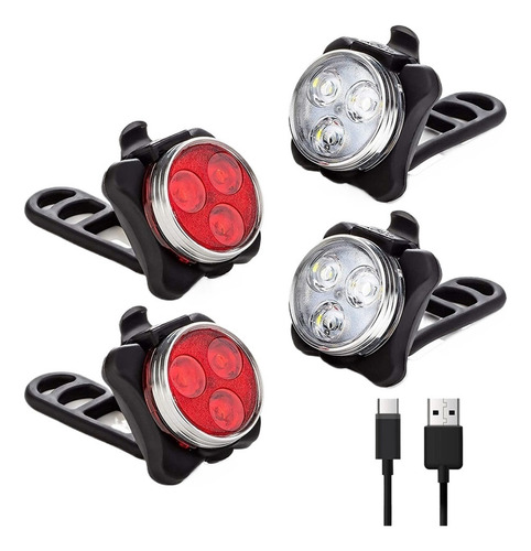 Juego De Luces De Bicicleta 4pcs Faro De Luz Recargable Para