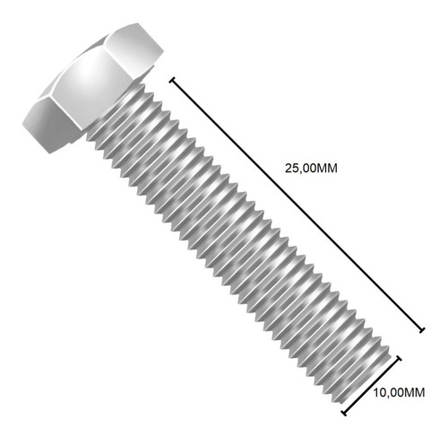 Parafuso Sextavado Inox M10 X 25 Inoxidavel 15 Pcs