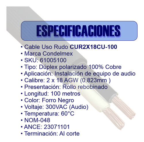 Cable 100% Cobre Uso Rudo Para Bocinas Calibre 18 Awg 100mts