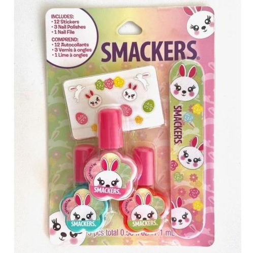 Smackers - Kit Coelho - 3 Esmaltes, 1 Lixa, 12 Adesivos