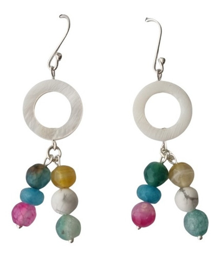 Aros Colgantes Chic Piedra Nacar Colores Plata