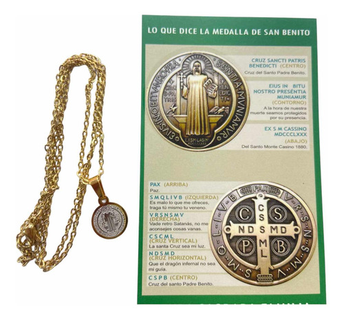 Medalla De San Benito Mini 1cm + Cadena En Acero Dorado