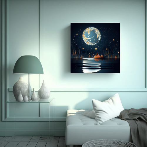 20x20cm Lienzo Dibujo Simplicidad Noche Y Luna Con Chispas