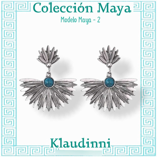 Aretes Tipo Mayas Con Plumas Y Piedra En Color Turquesa