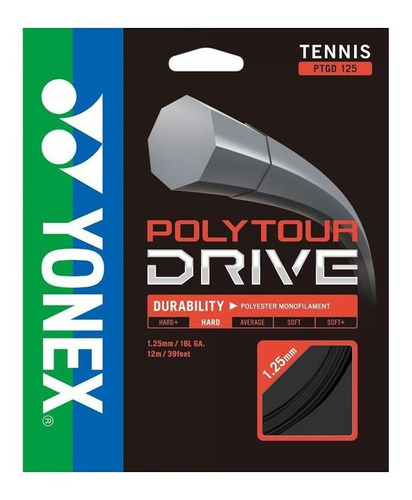 Cuerda De Tenis Yonex Poly Tour Drive 16l/1.25mm Negra 12 Mt