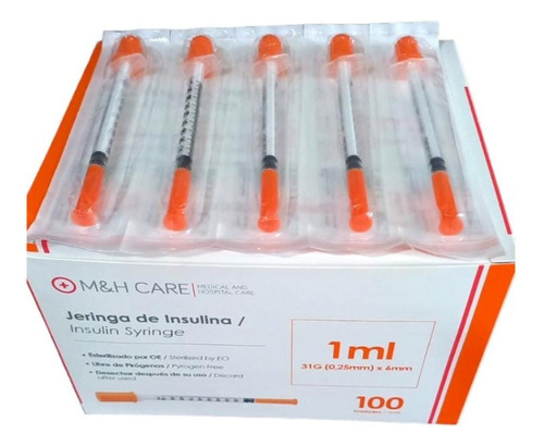 Jeringa De Insulina 1ml X 31g X 6mm Caja X 100 