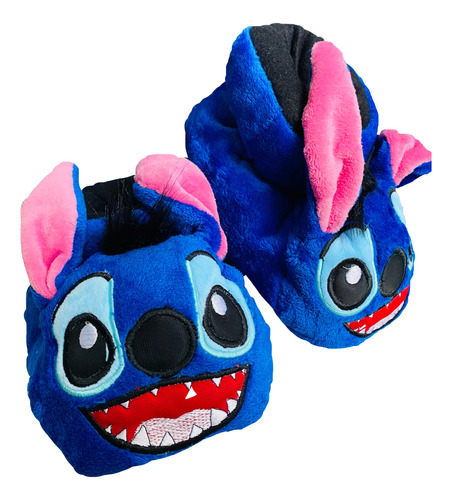 Babucha Térmica Pantuflas Tela Peluche Stich Azul Niño 