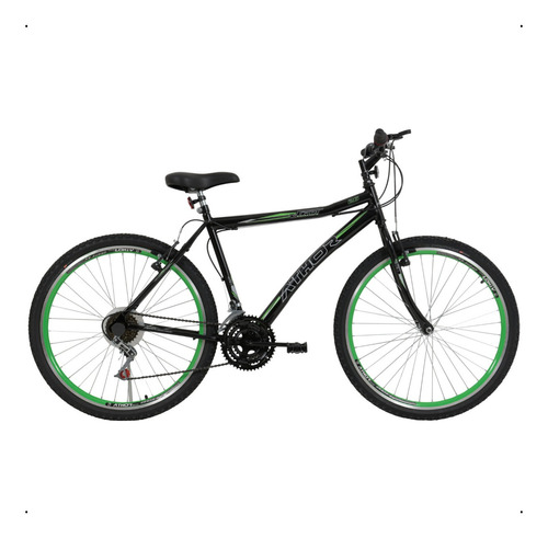 Bicicleta Passeio Aro 26 Athor Bikes Jet Masculina 18v  Freios V-break Juvenil Adolescente Preta Com Verde Quadro Tamanho 19,5 Polegadas