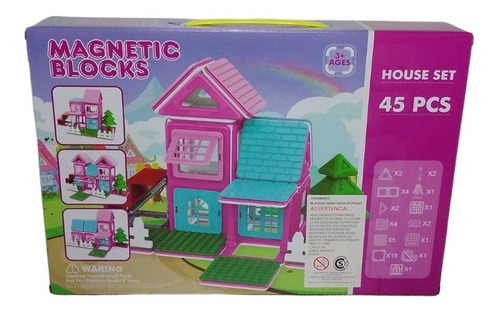 Imagen 2 de 4 de Bloques Magneticos 45 Pzas Casa De Muñecas 2 Pisos Cabaña Ed