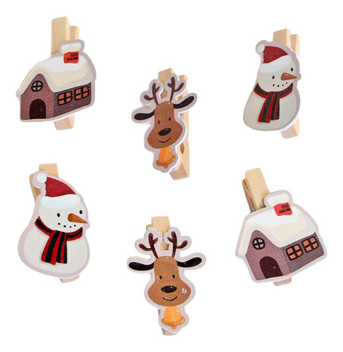 4 X 6 Piezas Clips De Madera Navideños Clips Lindos Para