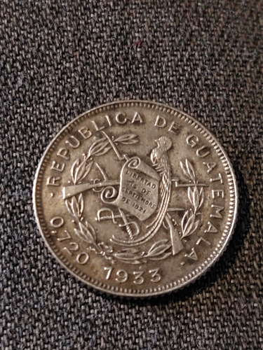 Moneda De Guatemala 10 Centavos Año 1933 Plata 0,720