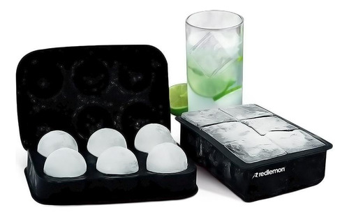 Molde Para Hielo Esferas Y Cubos Grandes 2 Piezas Redlemon Color Negro