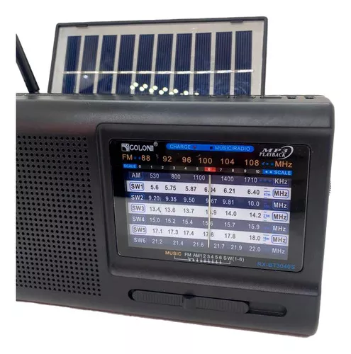 Radio Solar Dual Fm Am Usb Memoria Sd Bluetooth Pila Color Negro