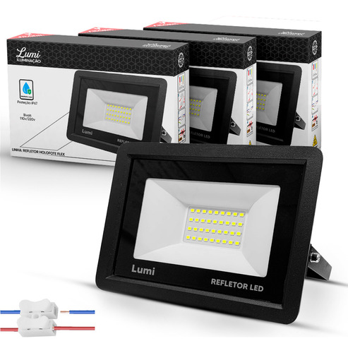 Kit 3 Refletor Led Lumi Holofote 100w 6500k Ip67 Bivolt