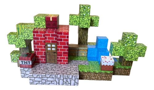 Bloco Magnético Minecraft Pomar Promoção 128 Peças 4 Bonecos 108 Minecraft Floresta