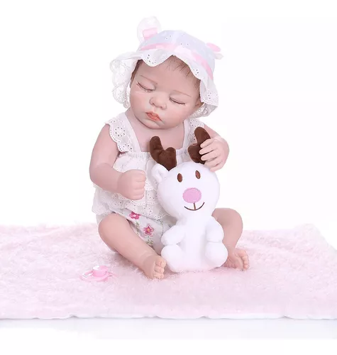 BEBÊ REBORN REALISTA CABELINHO FIO A FIO BELINHA TODA EM SILICONE