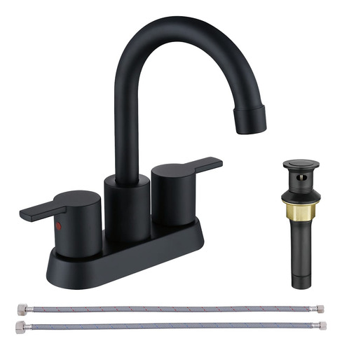 Rkf Grifo De Lavabo De Baño Negro Mate De 4 Pulgadas, Jueg.