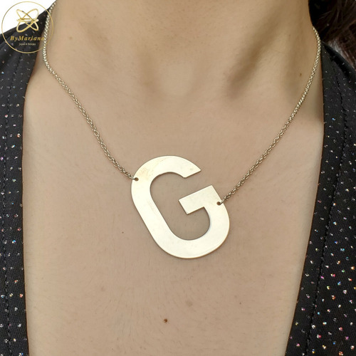 Imagen 4 de 9 de Cadena Plata Rollon Con Letra G Grande 30 X 40mm
