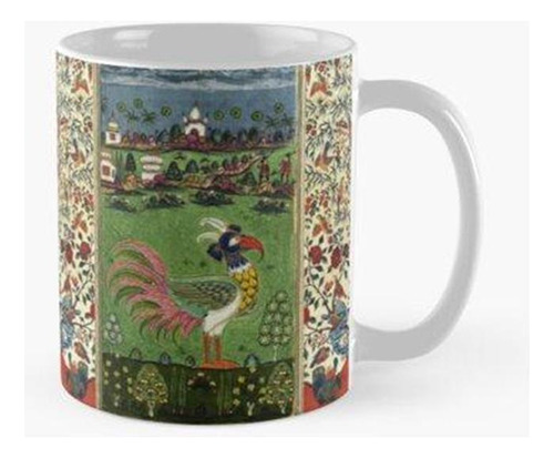 Taza Pájaro Mitológico Con Plumas Coloridas, Flores En Paisa