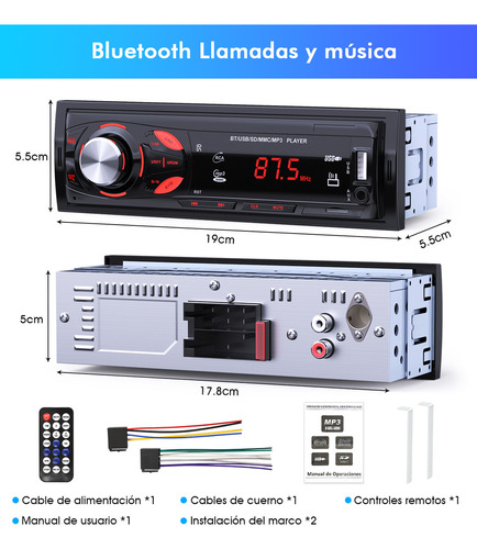 Autoestéreo Hivoz Mp3 Reproductor Usb Radio Fm Aux Sd Estéreo H18 Bluetooth 1Din