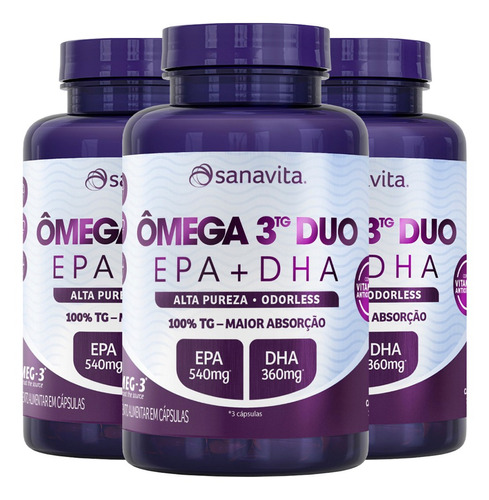 Kit 3 Ômega 3tg Duo Sanavita 60 Cápsulas Sabor Sem Sabor