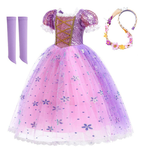 4 Peças De Fantasia Feminina De Princesa Rapunzel, Vestido E