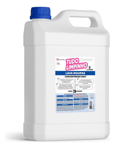 Sabão Líquido Lava Roupas Concentrado Max3 Tudo Limpinho 5l