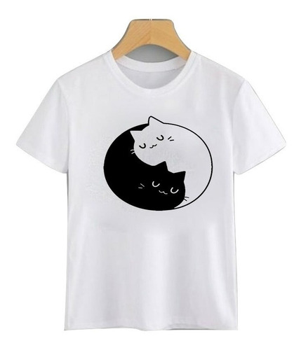 Polera De Gato Ying Yang Cat Blanco Y Negro