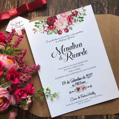 100 Convites De Casamento Rústico Floral Marsala R01 | Parcelamento sem  juros