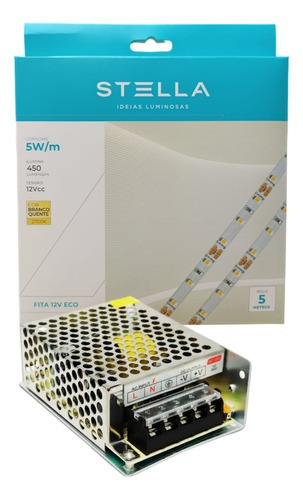 5 Metros Fita Led Stella 2700k 5w Metro C/ Fonte 5 Amperes Cor da luz Branco-quente Tensão de operação 12V 110V/220V