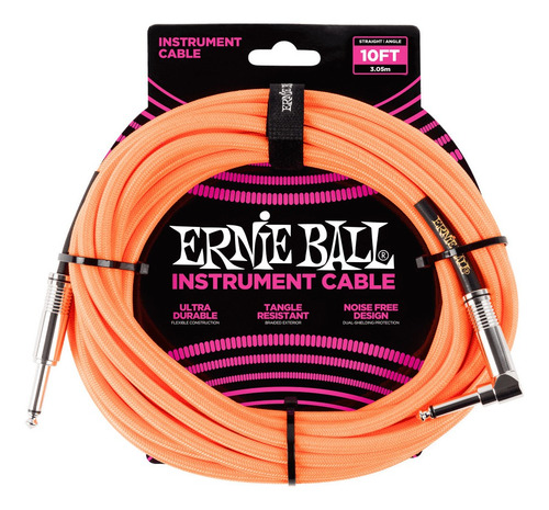 Imagen 1 de 1 de Ernie Ball Cable Para Instrumento P06079 3.05 Mts Naranja