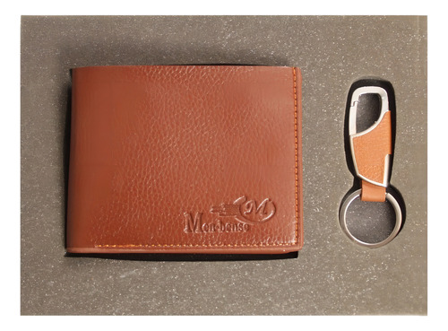 Cartera Billetera Hombre Y Llavero Tipo Piel Set De