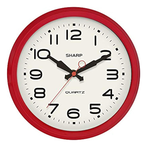 Sharp Reloj De Pared Retro Rojo Diseño Vintage Redondo Silen