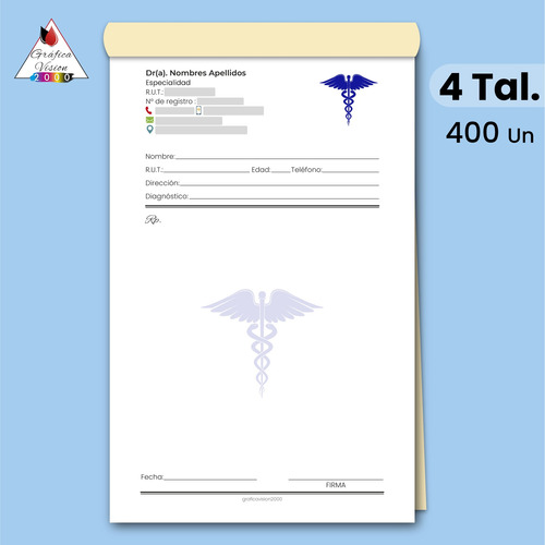 Recetarios Médicos Logo Color - 4 Talonarios, 400 Un.