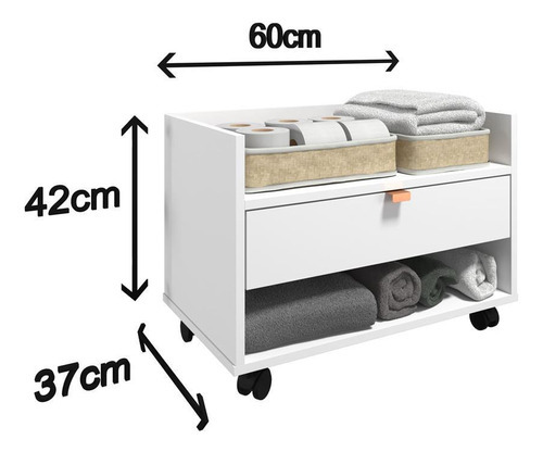 Gabinete Armário Banheiro 60cm Madeira Rodízios Gaveta