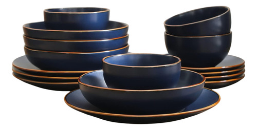Juego De Vajilla Stone Lain 16 Pcs, Servicio P/ 4 Prs, Azul