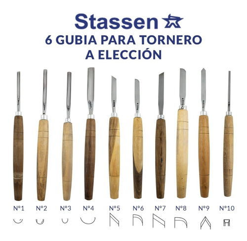 6 Gubias Y Formones Torno De Madera Stassen Serie 49