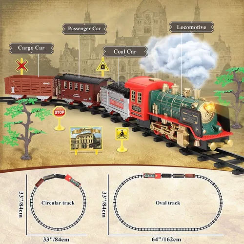 Juego de tren para niños de 3 años en adelante, juguetes de tren eléctrico  con sonido y luz, motor de locomotora, coche de carga y pistas, juguete de