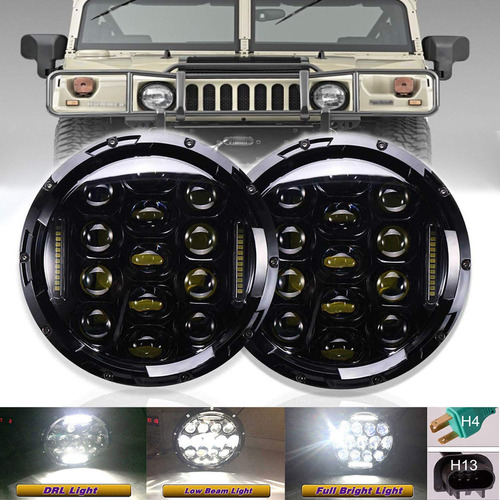 Para Hummer Jeep Wrangler Lampara Led Redonda Jk Jku Haz Drl