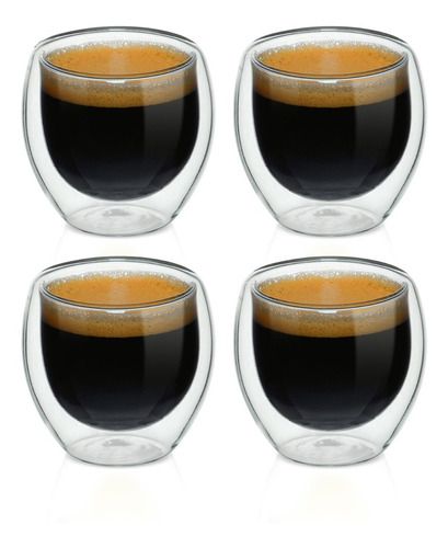 Juego De 4 Vasos De Doble Pared Con Fondo Curvo De 80 Ml.