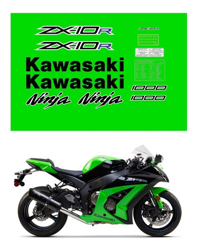 Kit Adesivos Para Kawasaki Ninja Zx-10r 2012 15991 Cor Preto/azul