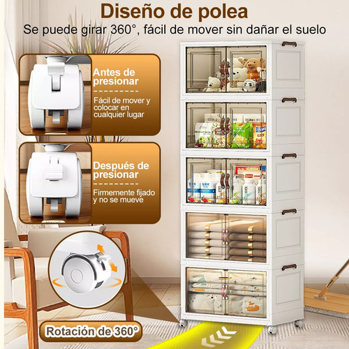 Closet Mueble Armarios Organizador Ropa Plegable Ruedas 360° Armario de almacenamiento elegante y con estilo Blanco Owkuan